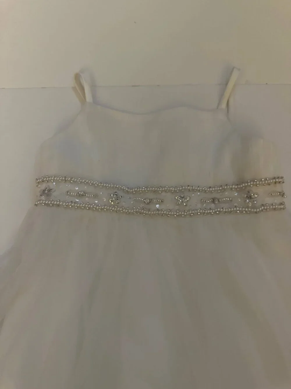 David’s Bridal Girls Flowergirl Dress Size 6 White spaghetti straps Flower Girl - Picture 3 of 8